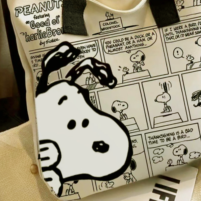MINISO Snoopy Cartoon Printed Canvas Bag – Large Capacity Handbag, Casual Versatile Tote Bag, Shopping Bag, Shoulder Bag
