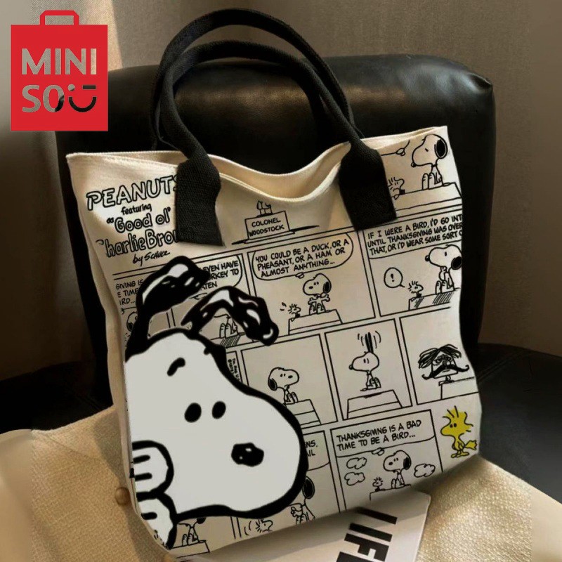 MINISO Snoopy Cartoon Printed Canvas Bag – Large Capacity Handbag, Casual Versatile Tote Bag, Shopping Bag, Shoulder Bag