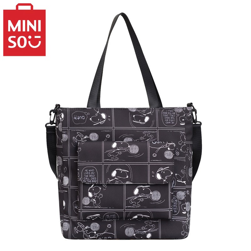 MINISO Snoopy Cartoon Print Tote Bag – Fashionable Large Capacity Casual One Shoulder Crossbody Bag, Nylon Pink Handbag