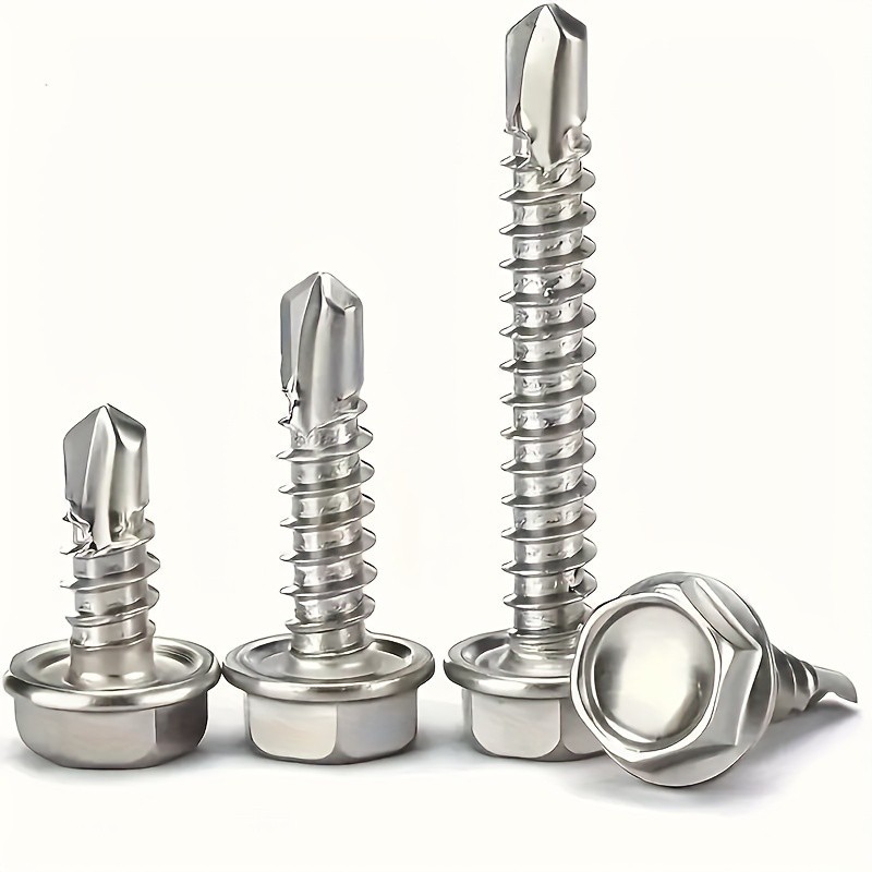 250pcs 410 Stainless Steel #8 Self-Tapping TEK Screws Assortment Kit  Hexagon Self-Drilling Screws for Metal, Furniture, Building & Repairing with Hex Washer Head, Includes Hex Nut Driver