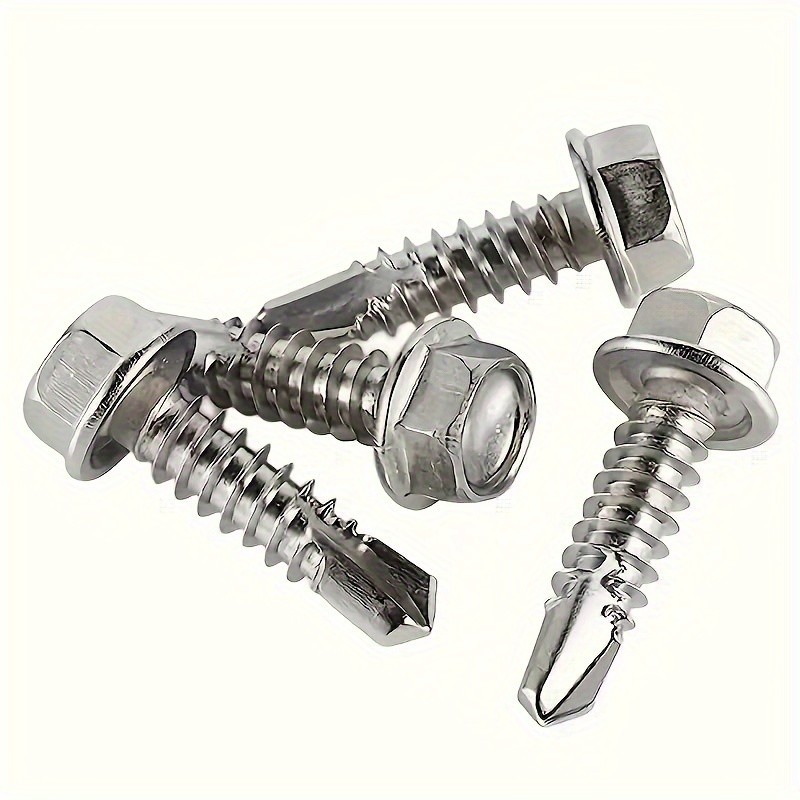 250pcs 410 Stainless Steel #8 Self-Tapping TEK Screws Assortment Kit  Hexagon Self-Drilling Screws for Metal, Furniture, Building & Repairing with Hex Washer Head, Includes Hex Nut Driver