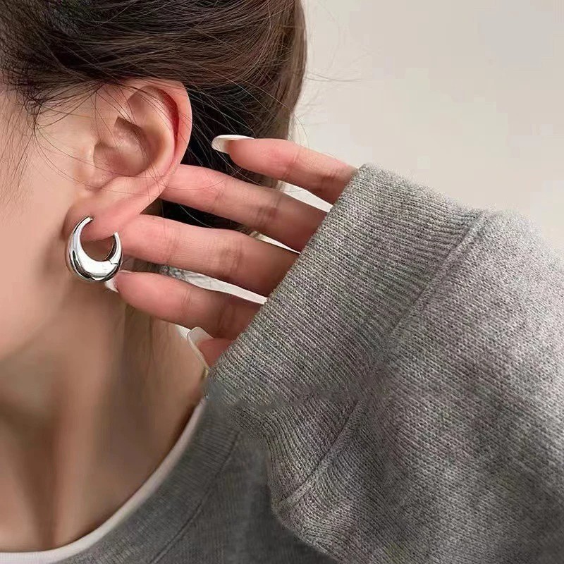 New Gold Color Round Chunky Clip-On Earrings for Women