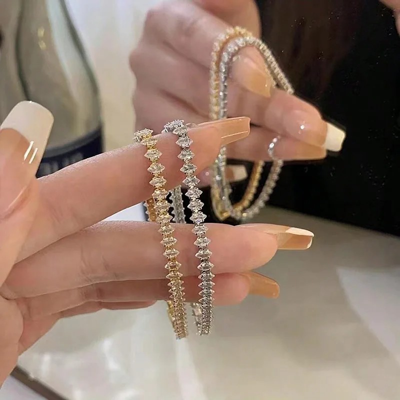 Luxury Roman Crystal Geometric Chain Bracelets for Women