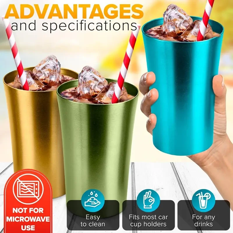 Aluminum Cups - Set of 6 Colorful 16 Oz