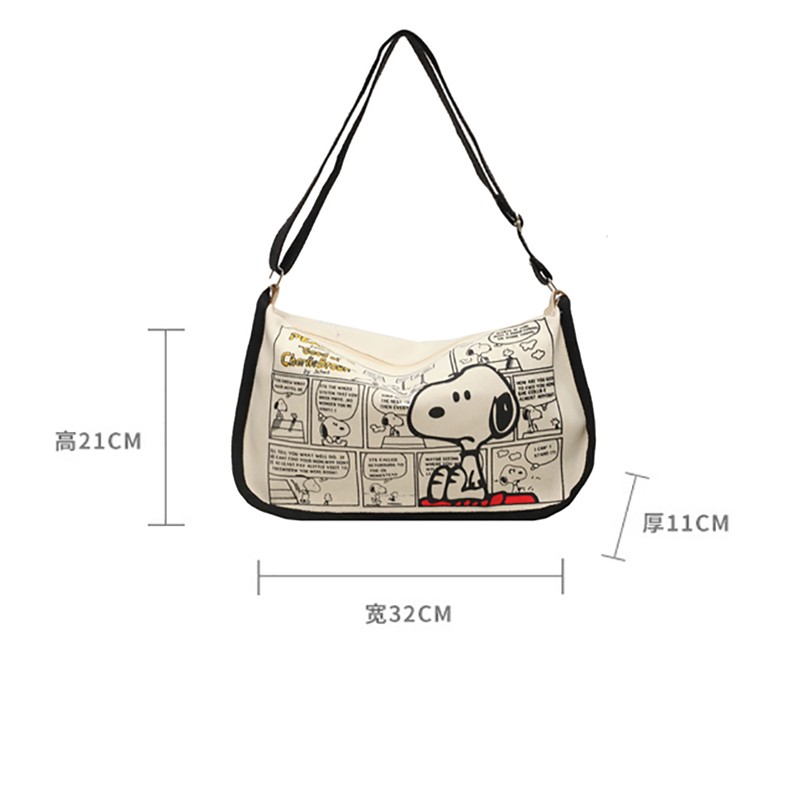 MINISO Snoopy Cartoon Cute Print Canvas Bag – Large Capacity One Shoulder Dumpling Bag, Women's Crossbody Bag