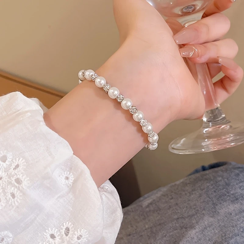 1pc S925 Pearl Necklace & Bracelet Set  Elegant Vintage Style 925 Sterling Silver with Cubic Zirconia Accents | Lightweight 6.85g | Perfect Mothers Day Gift NZ