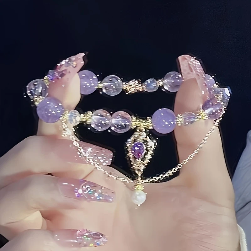 1pc Elegant Purple Glass Wrist Accessory  Chic Two-Tone Bracelet Design | Perfect Gift for Best Friends NZ