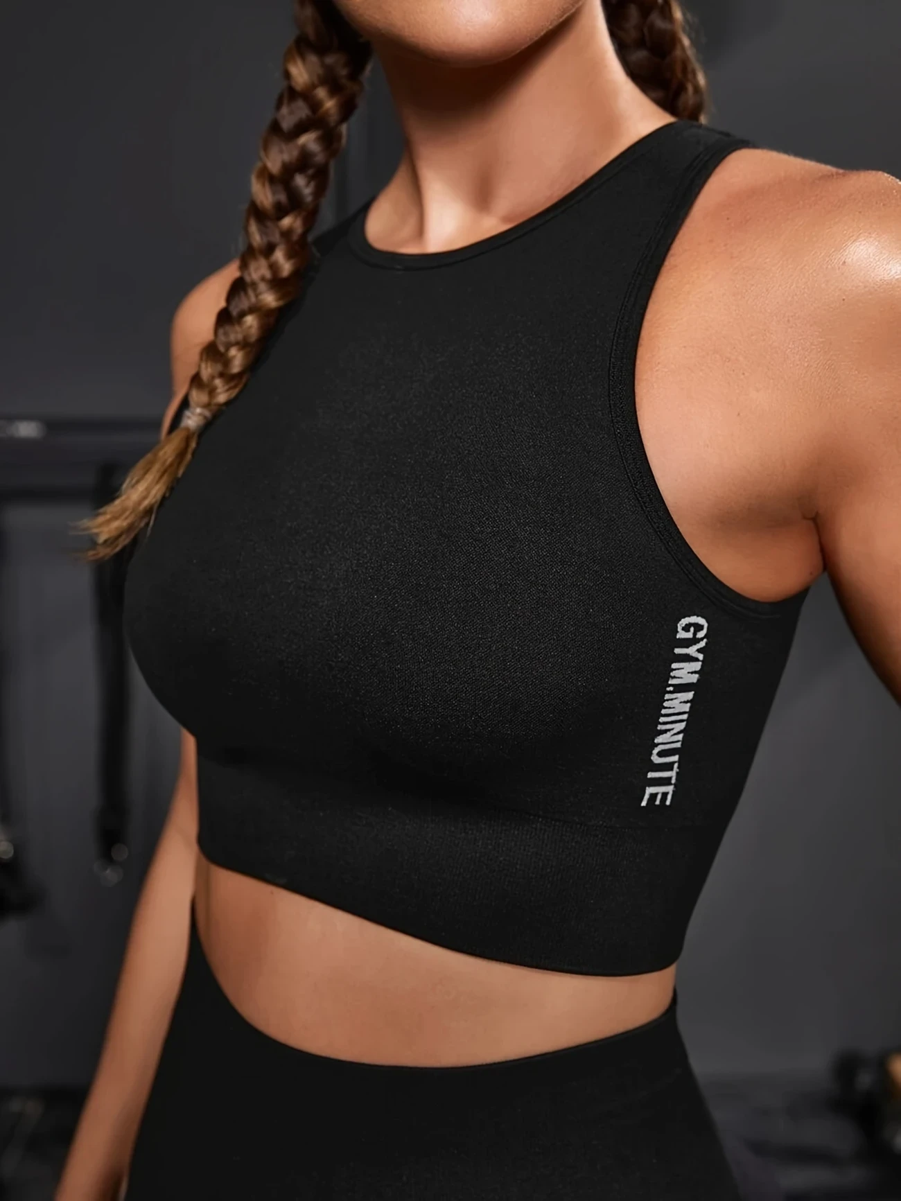 Womens Seamless Yoga Sports Bra Medium Support Sleeveless Round Neck Workout Top | Breathable Stretch Fabric with Letter Design | Machine Washable NZ Activewear