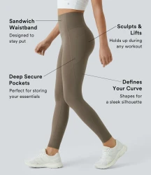 SoCinched High Waisted Tummy Control Side Pocket Shaping Training UltraSculpt Leggings