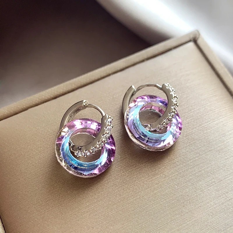 Fashion Design Artificial Fantasy Crystal Circle Ring Buckle Pendant Earrings for Women