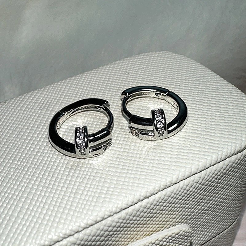 Luxury Cubic Zircon Sparkling Nail Hoop Earrings for Women