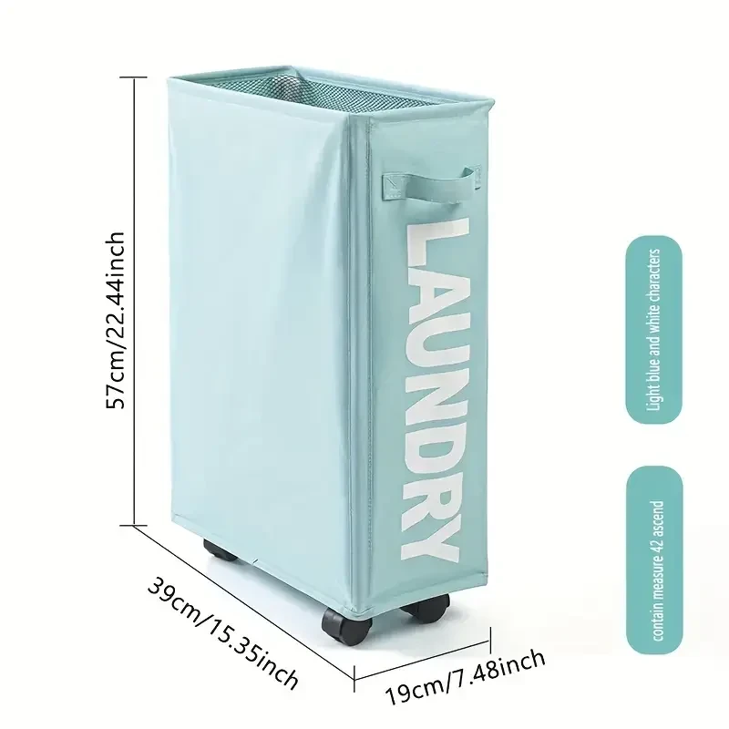 Narrow Slim Laundry Basket – Collapsible Hamper with Wheels & Handle