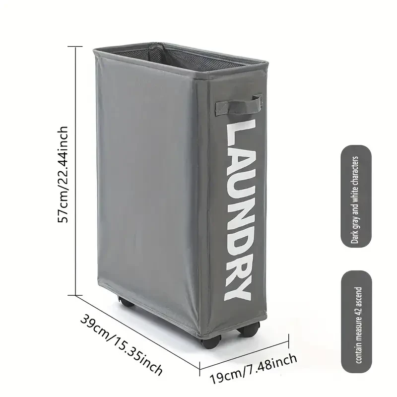Narrow Slim Laundry Basket – Collapsible Hamper with Wheels & Handle
