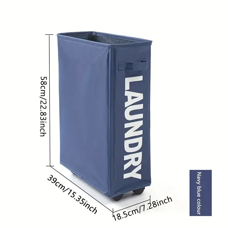 Narrow Slim Laundry Basket – Collapsible Hamper with Wheels & Handle