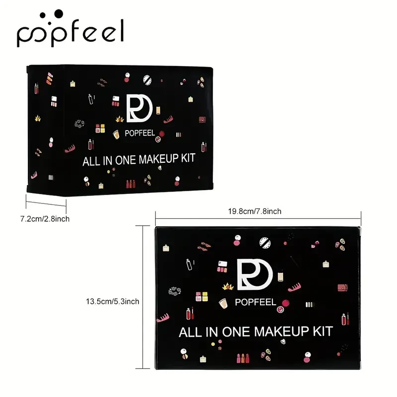 POPFEEL All-in-One Makeup Kit for Beginners, Assorted Cosmetics Set with Eyeshadow, Lipstick, Blush, Eyeliner, Brow Pencil, Mascara, Cream Texture, Mixed Color Palette