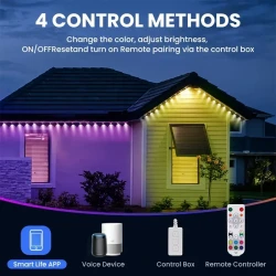 Permanent Outdoor Lights, Smart RGBIC Outdoor Lights With 75 Scene Modes, 100ft With 60 LED Eaves Lights, IP68 Waterproof For Halloween Christmas Decorations