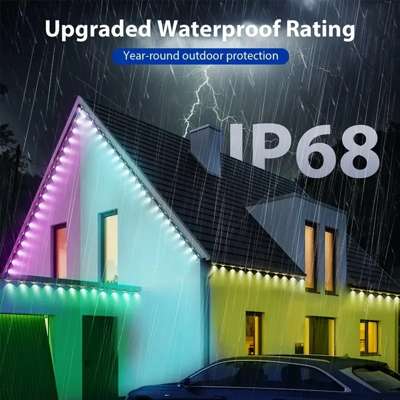 Permanent Outdoor Lights, Smart RGBIC Outdoor Lights With 75 Scene Modes, 100ft With 60 LED Eaves Lights, IP68 Waterproof For Halloween Christmas Decorations