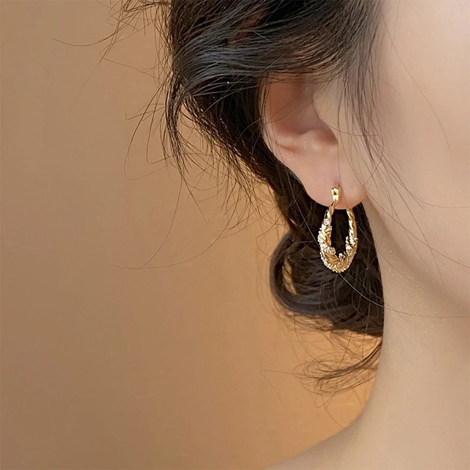 ZAKOL New Unique Shiny Zircon Winding Hoop Earrings