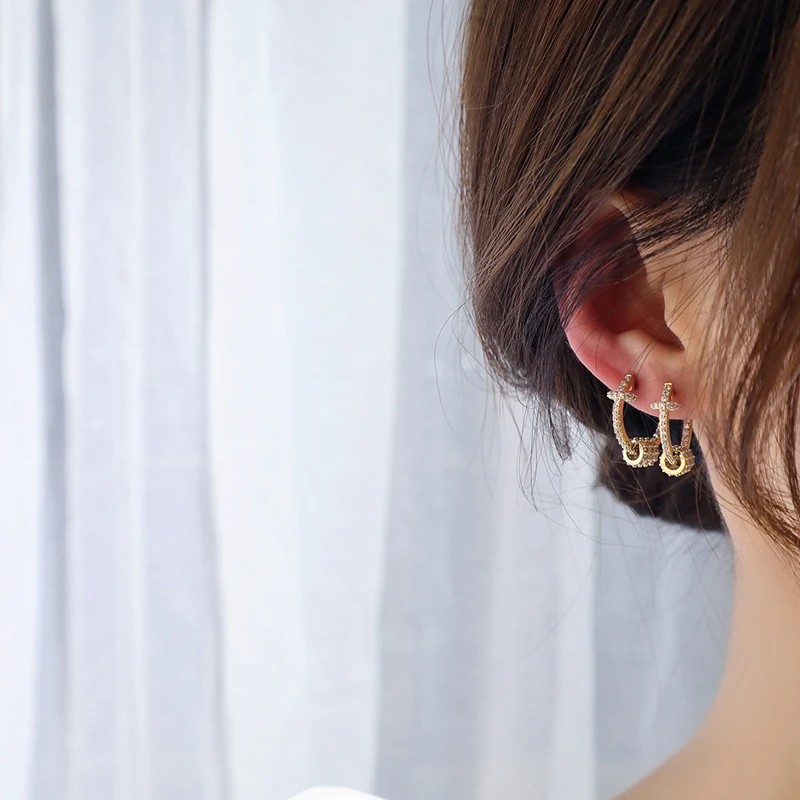 14k Plated Gold Luxury Super Shine CZ Buckle Earring