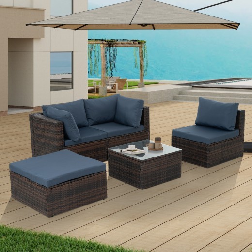 Patio Furniture, Outdoor Furniture, Seasonal PE Wicker Furniture, 5 Set Wicker Furniture With Temper