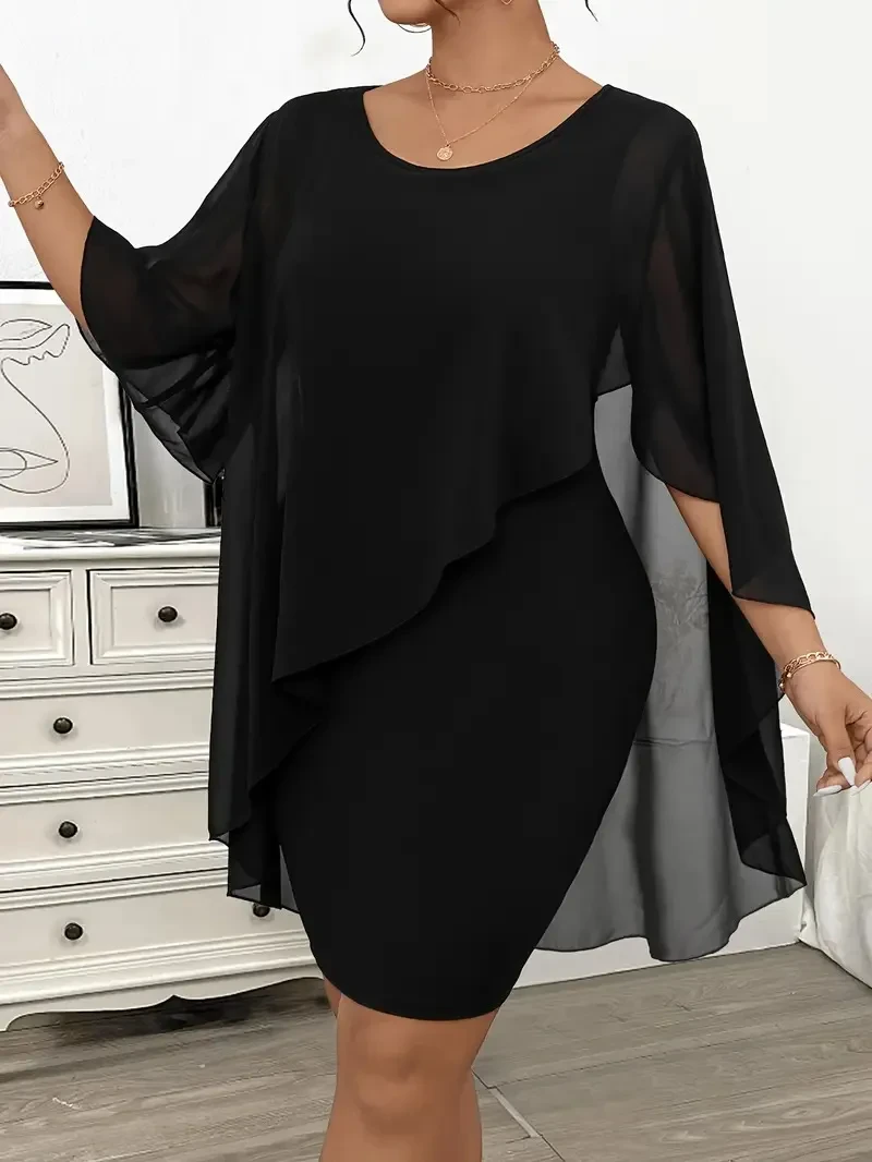 Chiffon Shawl Wrapped Hip Plus Size Dress