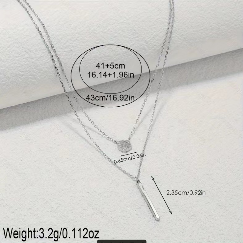 Silver Color Double Chain Long Stick Micro Pave Zircon Round Pendant Necklaces For Women Trendy Jewelry
