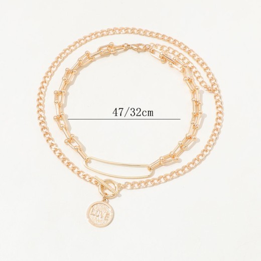 European And American High-grade Retro U-shaped Double-layer Metal Chain Tag Necklace