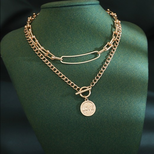 European And American High-grade Retro U-shaped Double-layer Metal Chain Tag Necklace