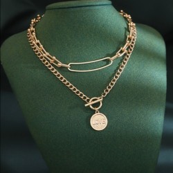 European And American High-grade Retro U-shaped Double-layer Metal Chain Tag Necklace