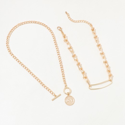 European And American High-grade Retro U-shaped Double-layer Metal Chain Tag Necklace