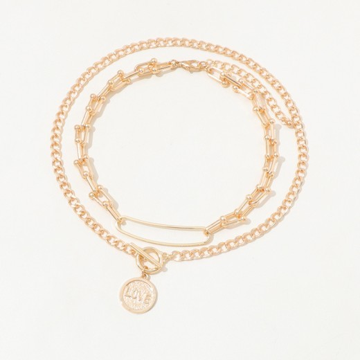 European And American High-grade Retro U-shaped Double-layer Metal Chain Tag Necklace