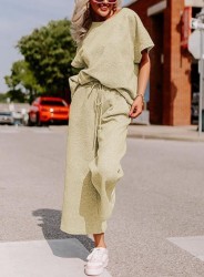 Solid Color Texture Casual Fashion Women's Wear Short-sleeved Trousers Two-piece Set