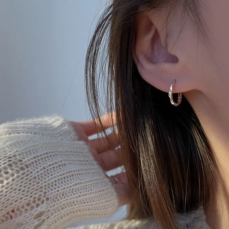 925 Sterling Silver Round Earrings  Temperament Simple Inlaid Design for Women