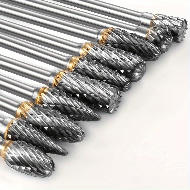 10pcs Tungsten Steel Burrs Set  Versatile Carving, Engraving, and Polishing Tool for Wood, Metal, and Stone  No Assembly Required!