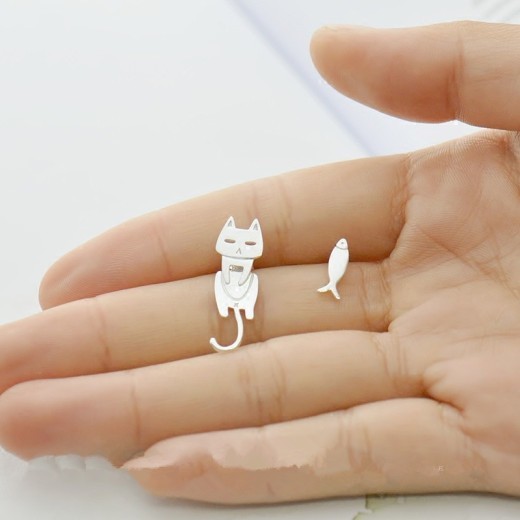 S925 Sterling Silver Stud Earrings Fashion Detachable Cat Fish Pin Studs Cute Comet Silver Earrings