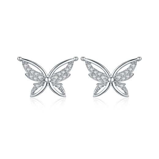 Personality All-Match Full Rhinestone Zircon Butterfly Copper-plated Stud Earrings