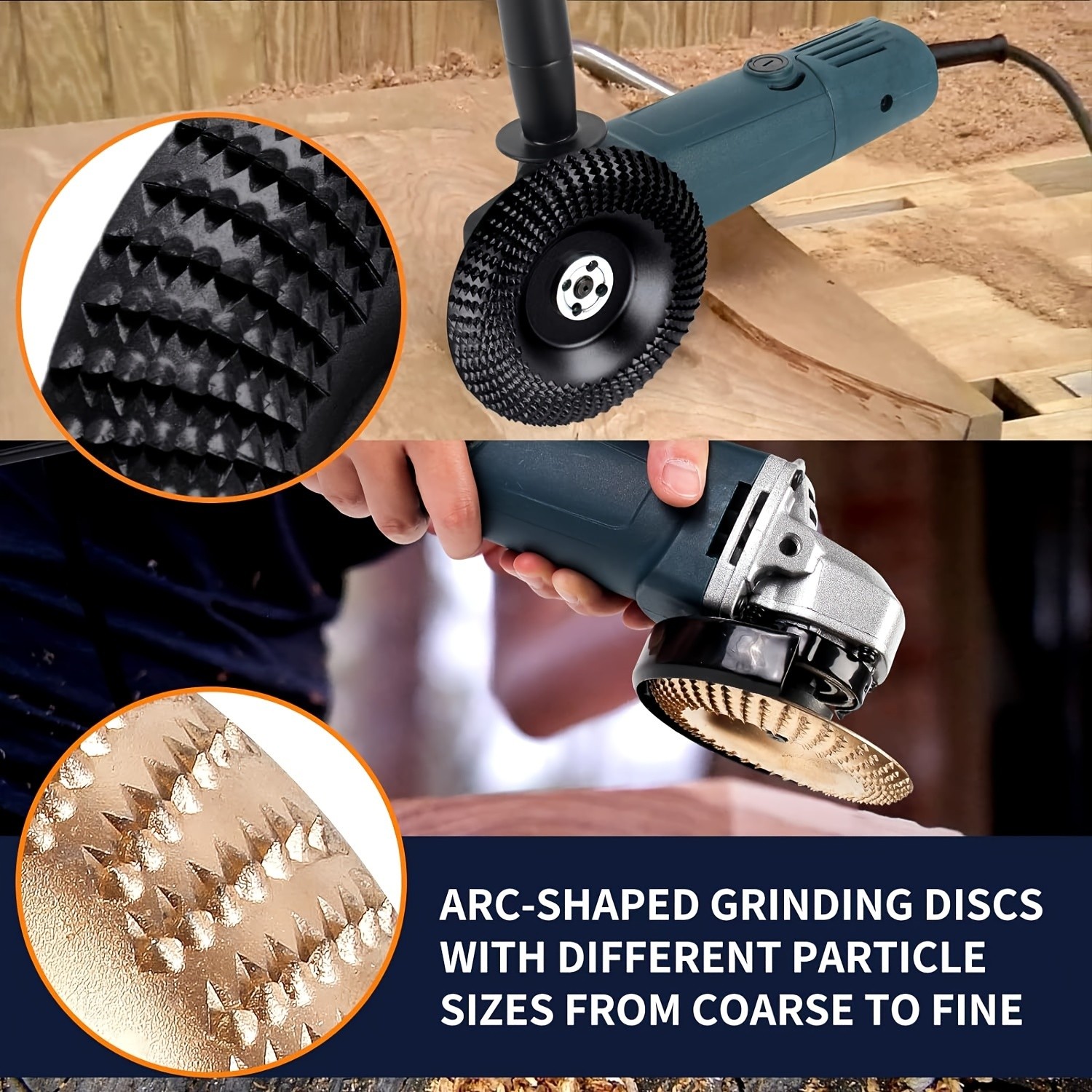 3pcs Wood Carving Disc Set  4-1/2 Inch Attachments with 5/8 Inch Arbor  Grinding Wheel for Grinding and Shaping  Golden