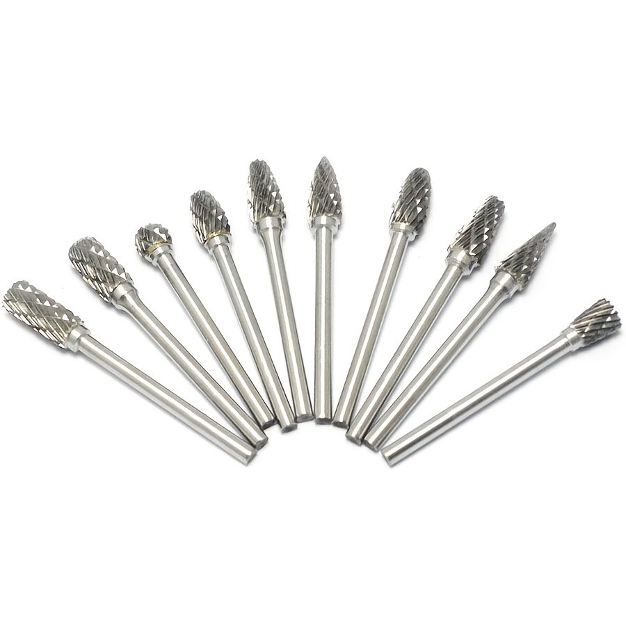 10pcs Double Cut Tungsten Carbide Grinding Bits Set  Carbide Deburring Tungsten Steel Grinding Bits  Compatible with Rotary Tools