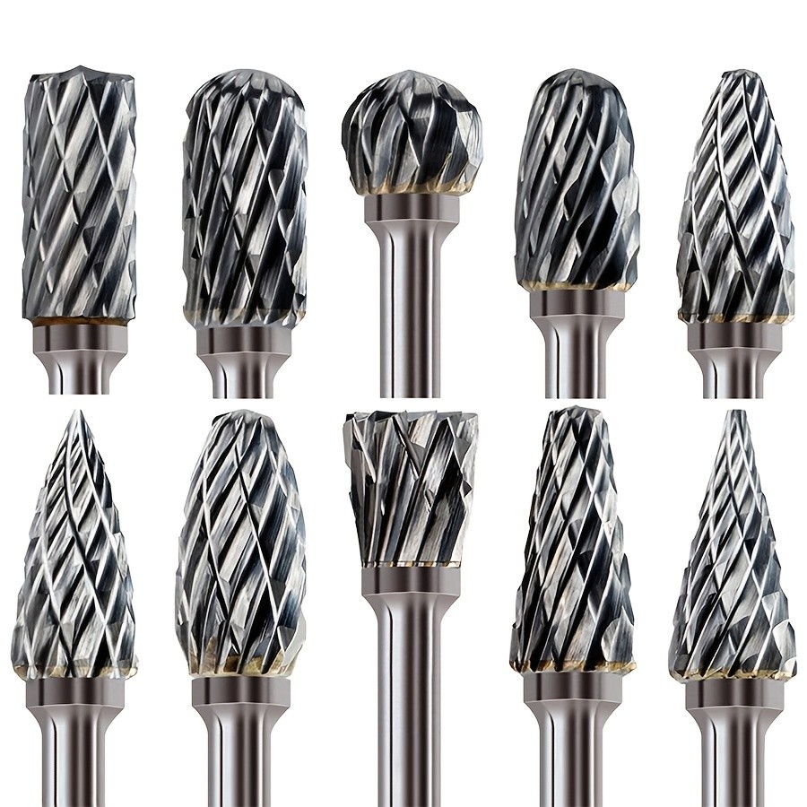 10pcs Double Cut Tungsten Carbide Grinding Bits Set  Carbide Deburring Tungsten Steel Grinding Bits  Compatible with Rotary Tools