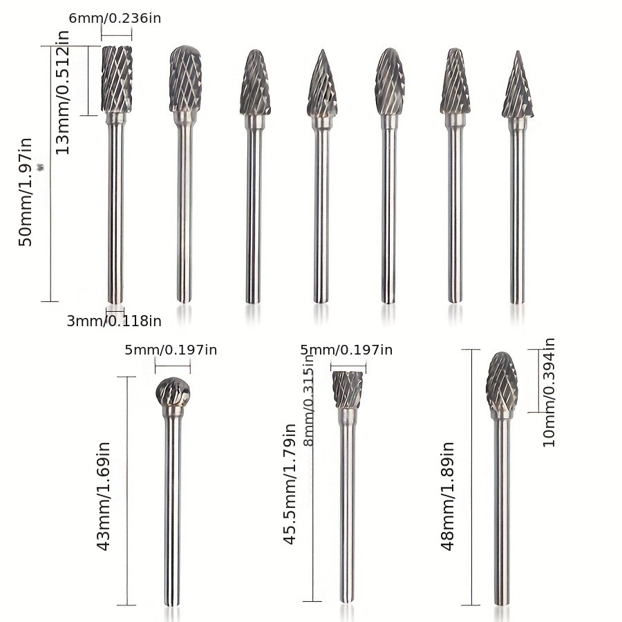 10pcs Double Cut Tungsten Carbide Grinding Bits Set  Carbide Deburring Tungsten Steel Grinding Bits  Compatible with Rotary Tools