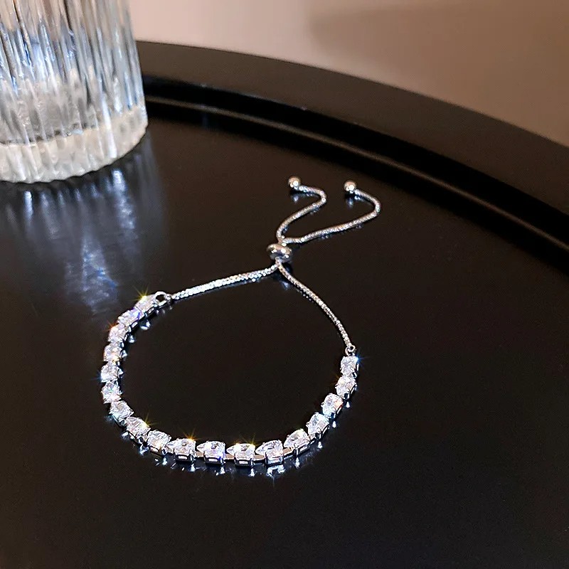 Luxury Adjustable Bracelet  A Stylish Geometric Square Rhinestone Wristband for Women