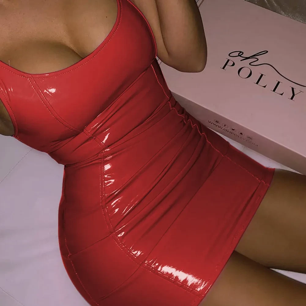 Pink PU Bodycon Dress