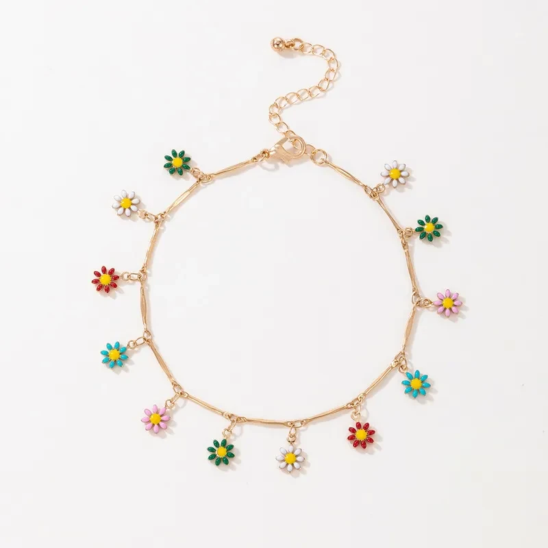 Colorful Oil Necklace Flower Leaf Single Layer Anklet