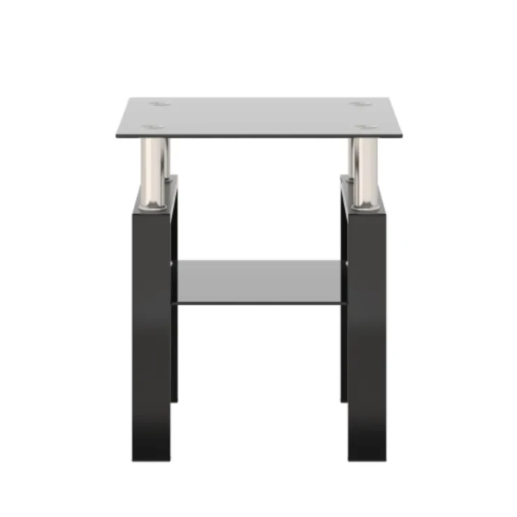 1-Piece Modern Tempered Glass Tea Table Coffee Table End Table, Square Table For Living Room, Black