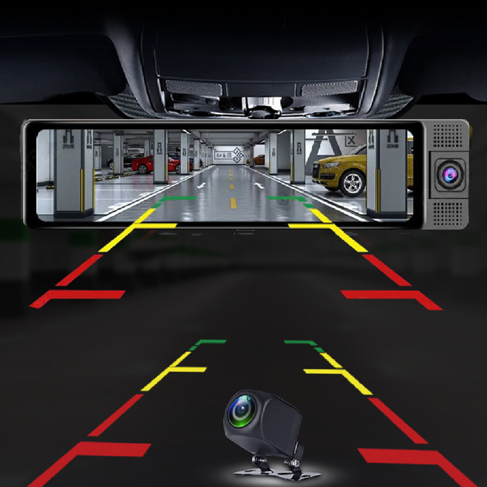 New 12-inch Three-lens Car Video 2K HD Rearview Mirror Driving Recorder Voice-controlled Reversing Image Taxi