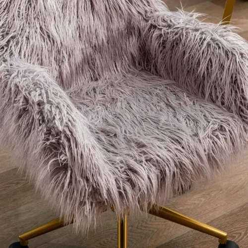 Modern Faux Fur Home Office Chair, Hairy Chair For Girls, Gilded Base Makeup Chair