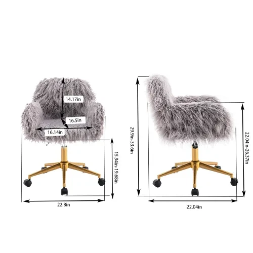 Modern Faux Fur Home Office Chair, Hairy Chair For Girls, Gilded Base Makeup Chair