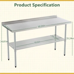 Stainless Steel Prep Table With Adjustable Undershelf And Galvanized Legs, Heavy-Duty Commercial Work Table For Kitchen, Home, Restaurant, And Hotel Use