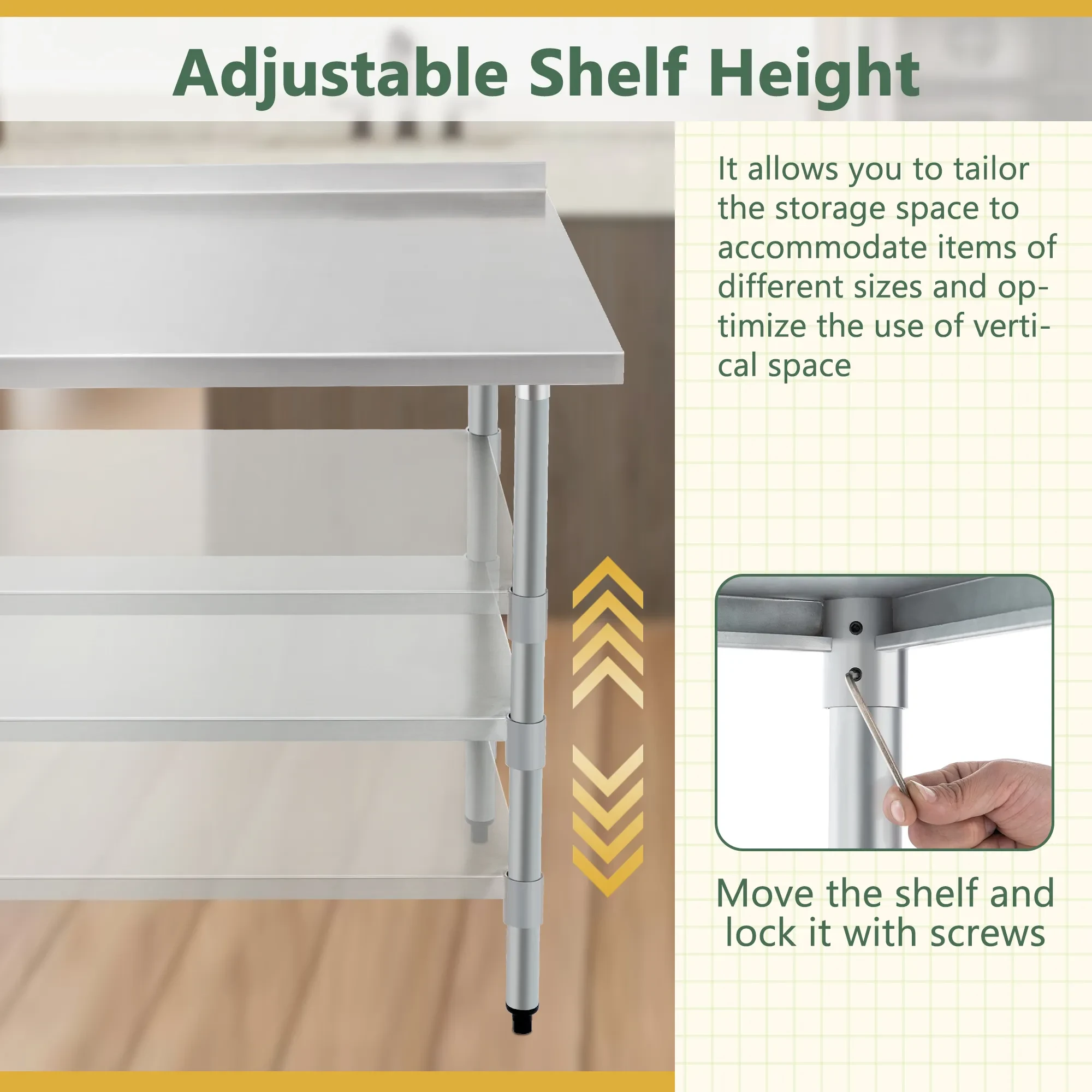 Stainless Steel Prep Table With Adjustable Undershelf And Galvanized Legs, Heavy-Duty Commercial Work Table For Kitchen, Home, Restaurant, And Hotel Use
