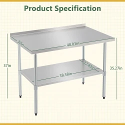 Stainless Steel Prep Table With Adjustable Undershelf And Galvanized Legs, Heavy-Duty Commercial Work Table For Kitchen, Home, Restaurant, And Hotel Use